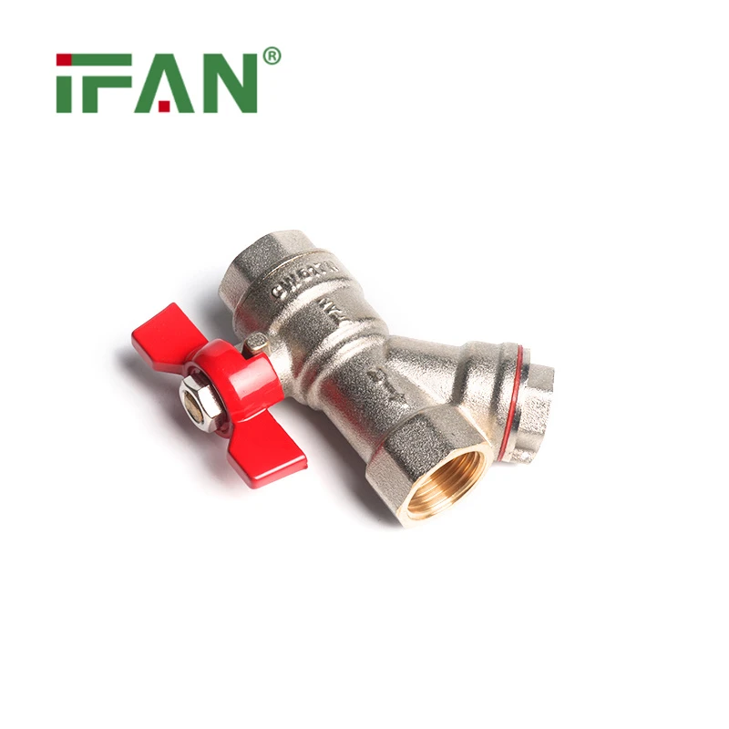 Kugelhahn aus Kupfer mit Flügelgriff und Filter