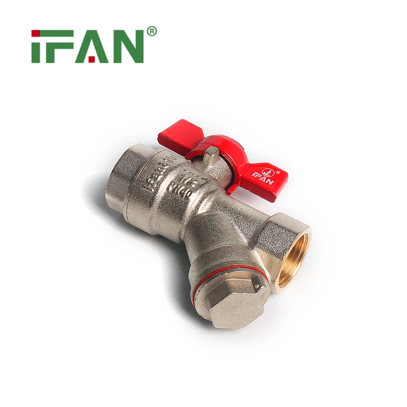 Kugelhahn aus Kupfer mit Flügelgriff und Filter