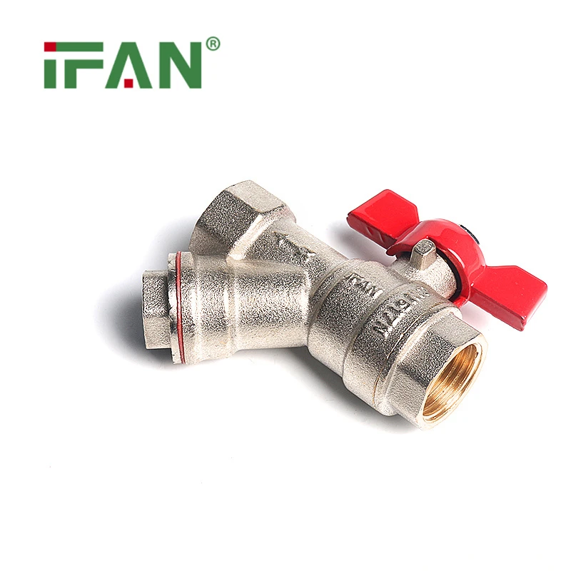 Kugelhahn aus Kupfer mit Flügelgriff und Filter