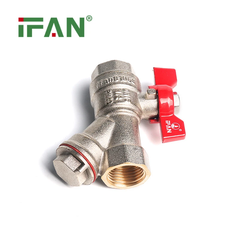 Kugelhahn aus Kupfer mit Flügelgriff und Filter